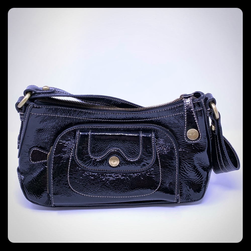 Perlina Black Patent Leather Handbag Purse